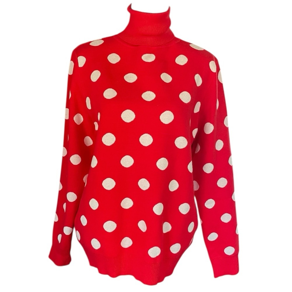 Polka Dot Turtleneck Sweater women’s XL red white Preppy Academia Career cozy